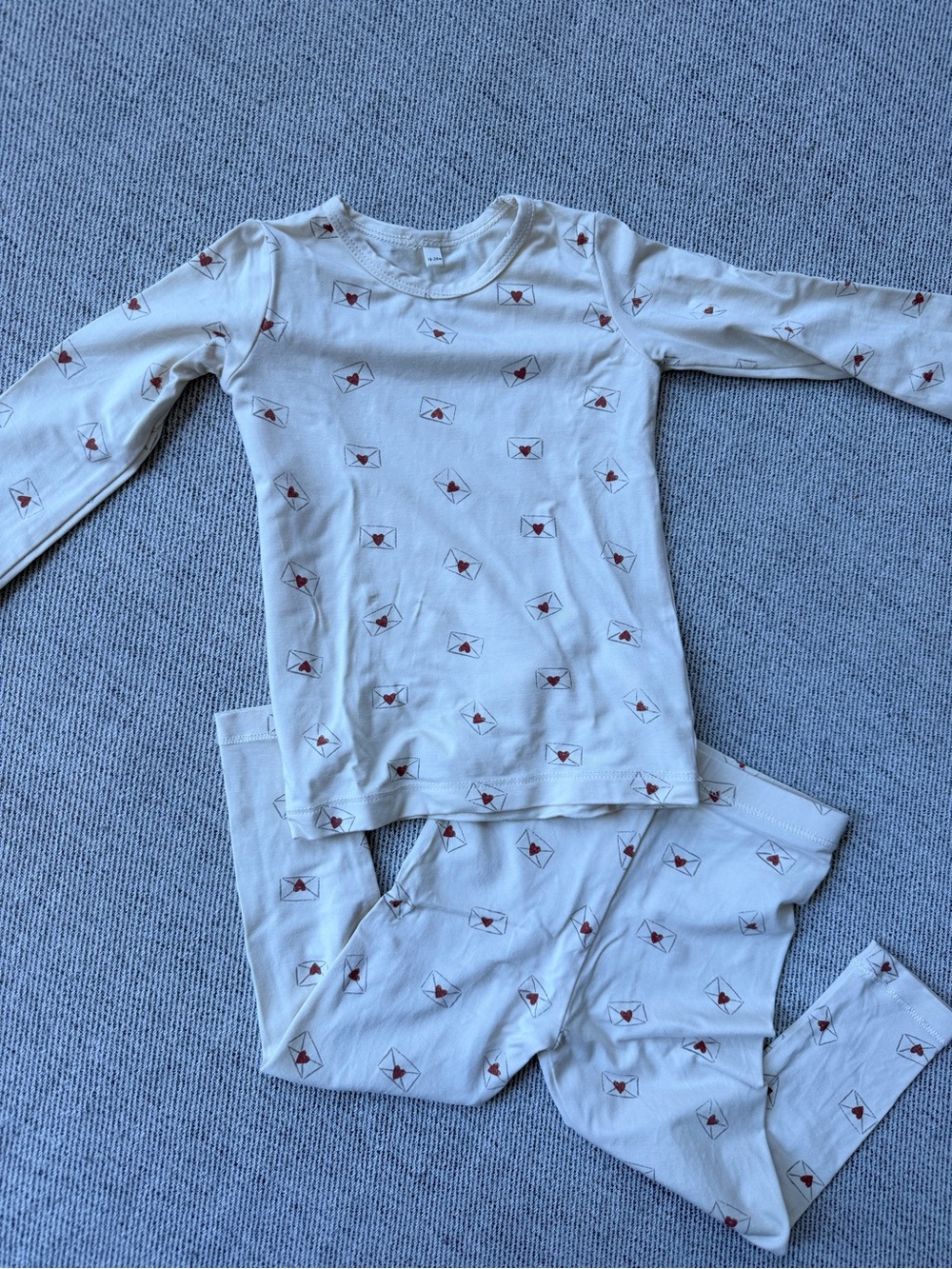 Quincy Mae Cream Pajama Set with Red Heart Envelope Print